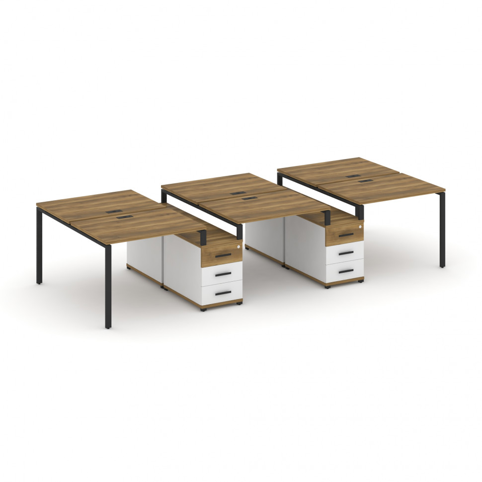 Concept Рабочая станция 6 мест с 2 двухсторонними опорными тумбами CN.DRS-333 B Сандал Янтарный/Белы