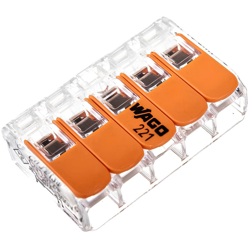 Клемма WAGO 221-415 (5Х4,0мм2 с рычажком) уп.(25шт)
