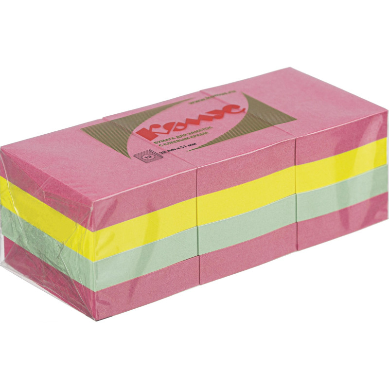 Стикеры КОМУС с клеев.краем 38х51 неон.цвета 12 блоков