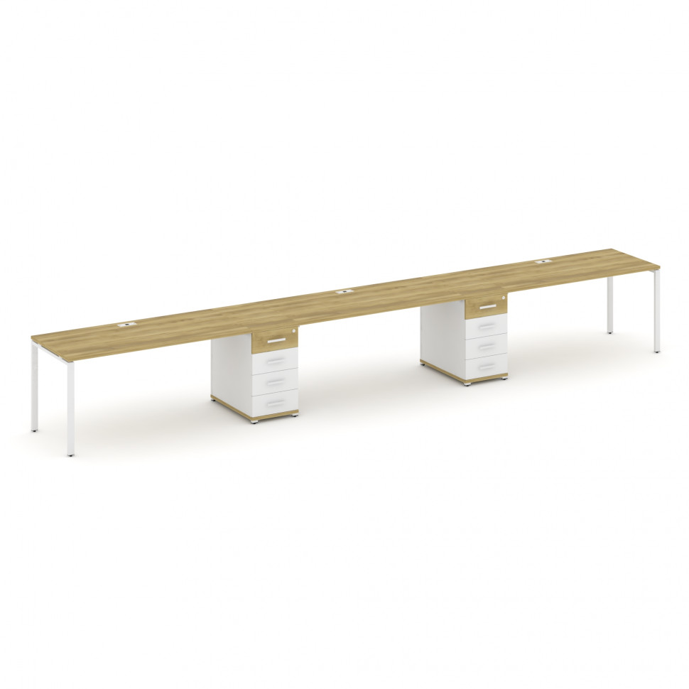 Concept Рабочая станция 3 места с 2 опорными тумбами CN.ORS-436 W Дуб Винченцо/Белый Бриллиант/Метал