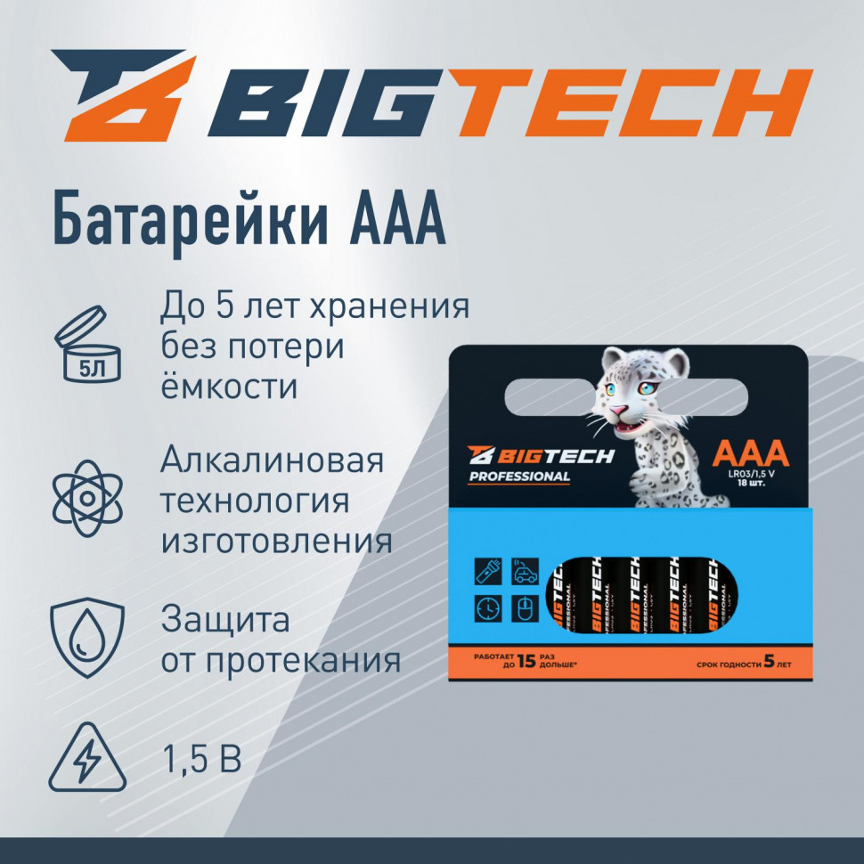 Батарейка BigTech Professional ААA/LR03 уп/18шт Батарейка BigTech Professional ААA/LR03 уп/18шт