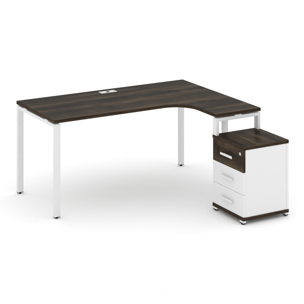 Concept Стол эргономичный с опорной тумбой CN.SA-307(R) W Дуб Мали/Белый Бриллиант/Металл Белый 1580