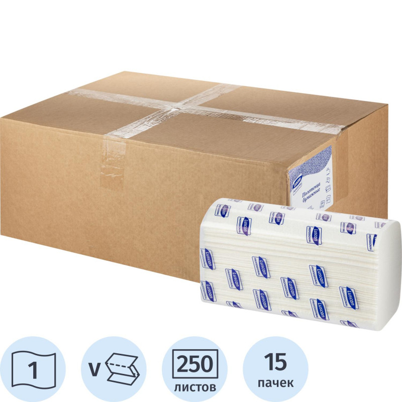 Полотенца бумажные д/дисп. Luscan Professional Vслож1слбелцел250л15пач/уп С