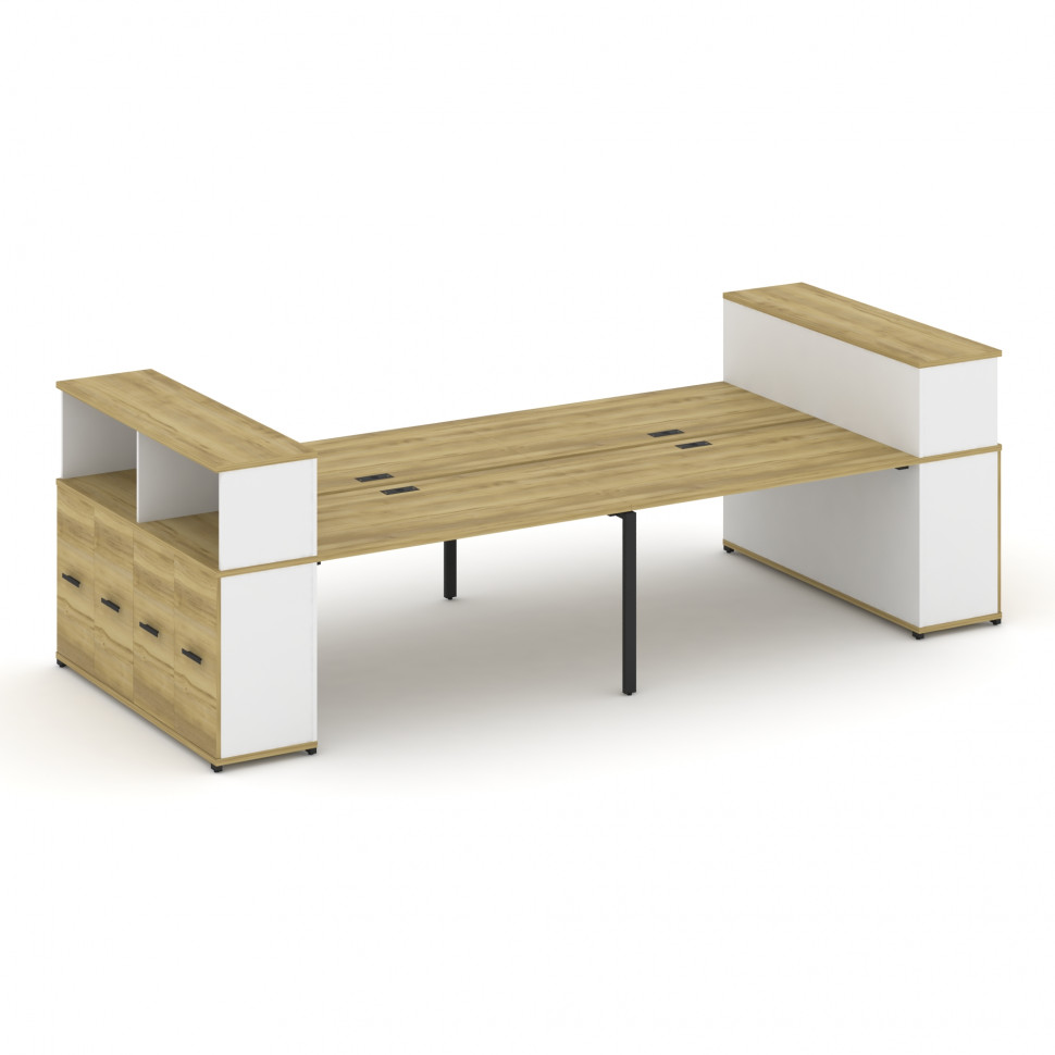 Concept Рабочая станция с опорными распаш. шкафами с надставкой низ. CN.DRS-271 B Дуб Винченцо/Белый