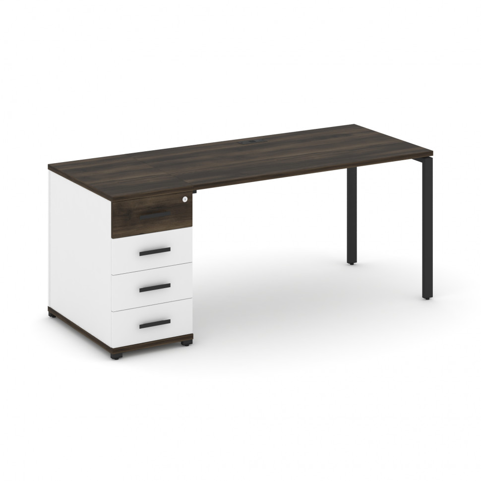 Concept Стол рабочий с 1 опорной тумбой CN.SP-403 B Дуб Мали/Белый Бриллиант/Металл Черный 1800*720*