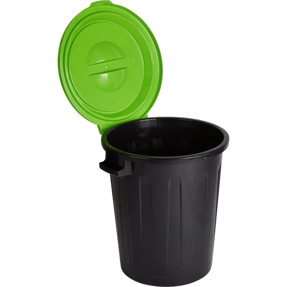 Бак для отходов 90л пластик черный, с зеленой крышкой