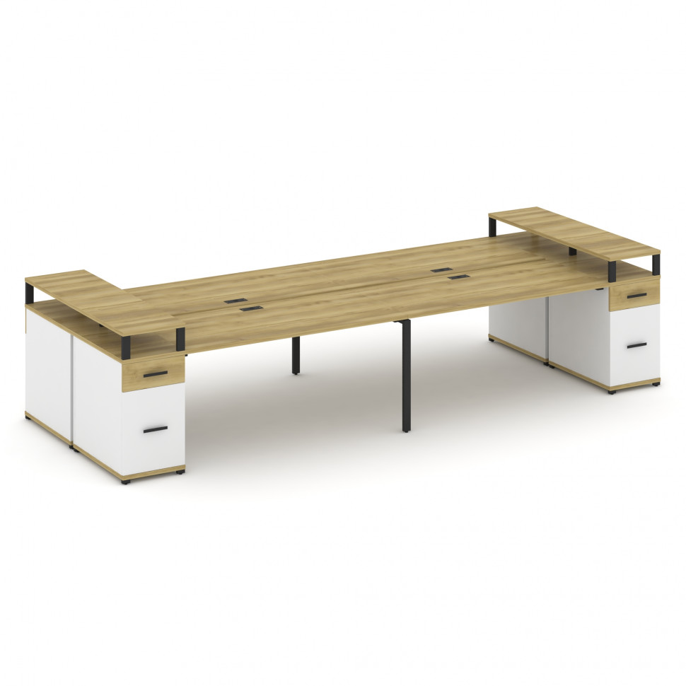 Concept Рабочая станция 4 места с 2 опорными тумбами CN.DRS-448 B Дуб Винченцо/Белый Бриллиант/Метал