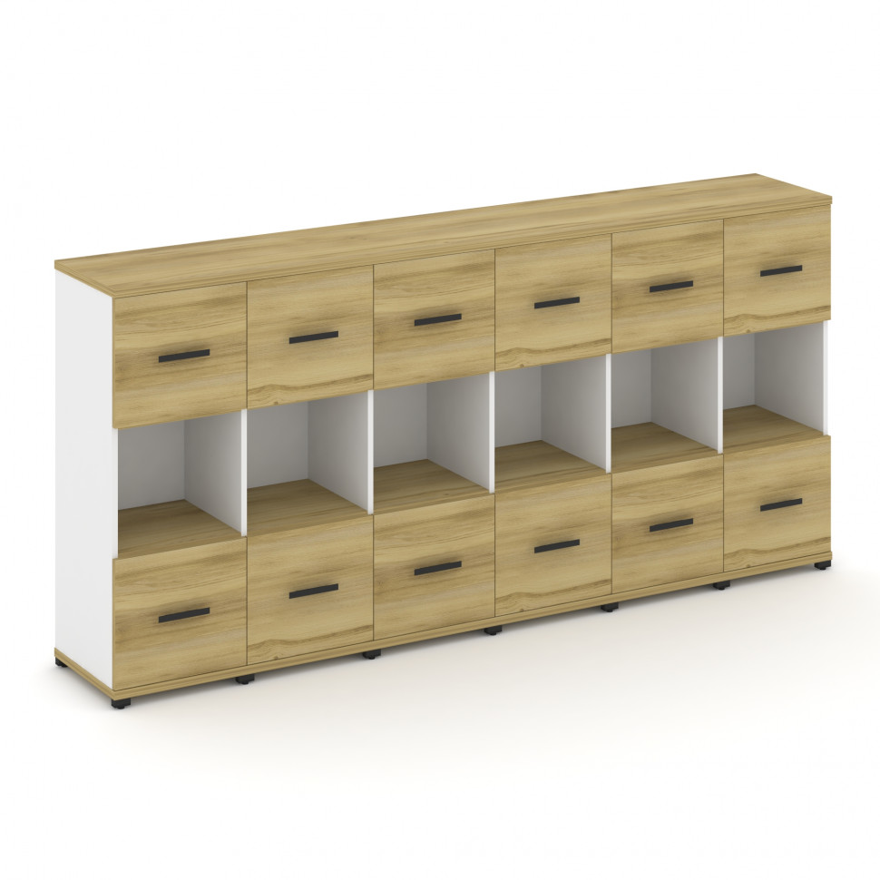 Concept Шкаф 6 узких секций, 3 ниши CN.STU-365 B Дуб Винченцо/Белый Бриллиант/Металл Черный 2500*420