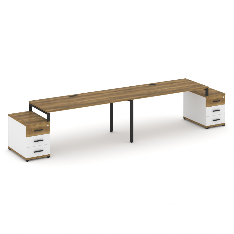 Concept Рабочая станция 2 места с 2 опорными тумбами CN.ORS-320 B Сандал Янтарный/Белый Бриллиант/Ме