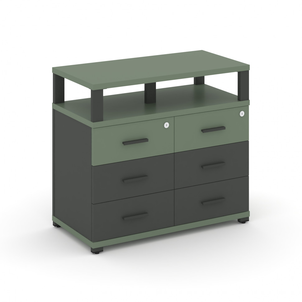 Concept Тумба приставная широкая 6 ящ. с надставкой широкой CN.TSP-009 A Кобо/Антрацит/Металл Антрац