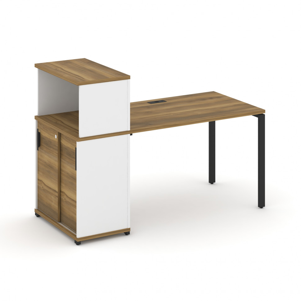 Concept Стол рабочий с опорным шкафом-купе с надставкой низ. CN.SP-238 B Сандал Янтарный/Белый Брилл