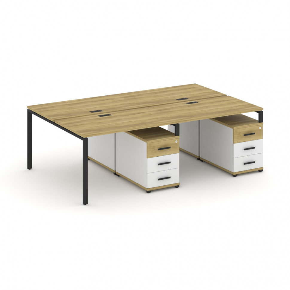 Concept Рабочая станция 4 места с 2 двухсторонними опорными тумбами CN.DRS-318 B Дуб Винченцо/Белый