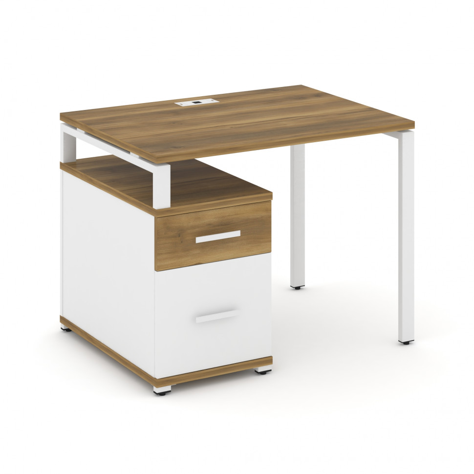 Concept Стол письменный с 1 опорной тумбой CN.SP-305 W Сандал Янтарный/Белый Бриллиант/Металл Белый