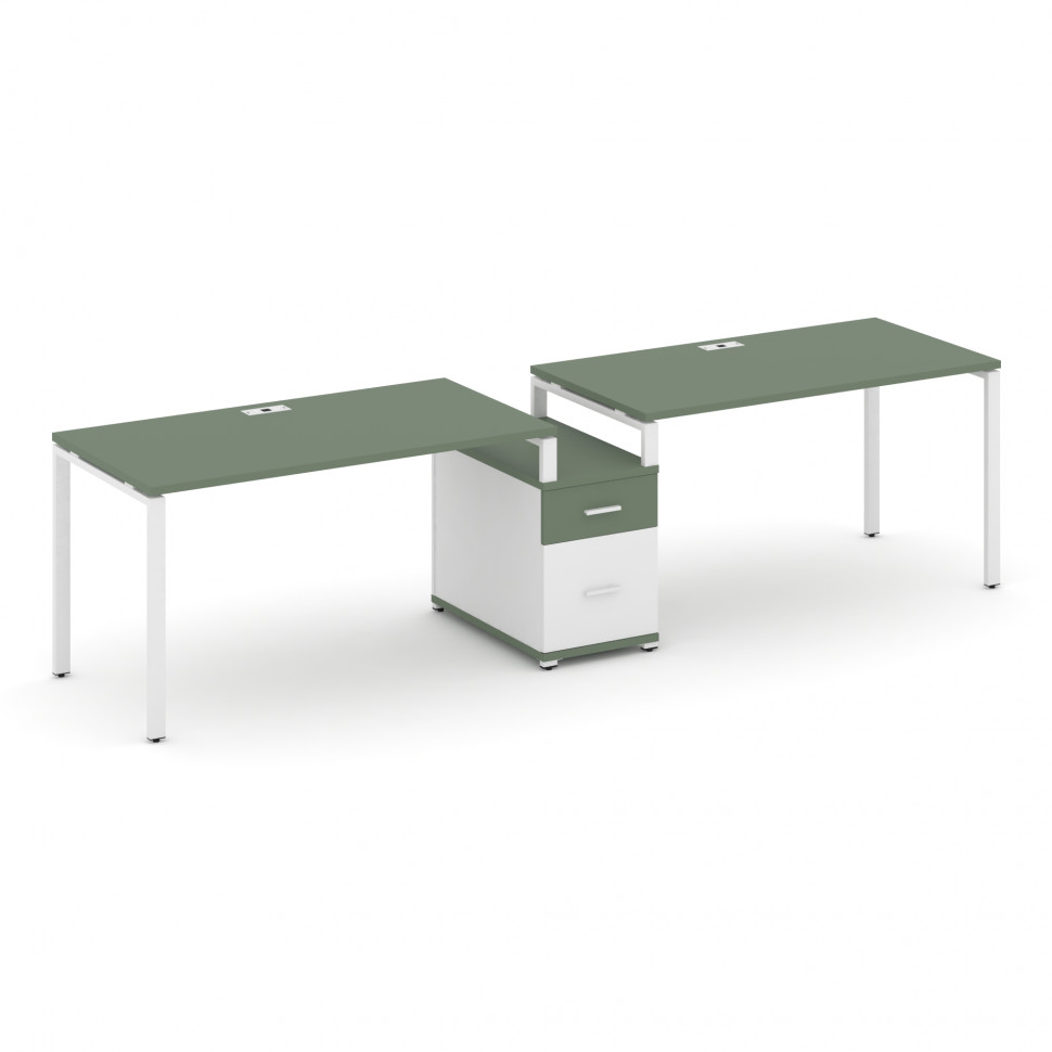 Concept Рабочая станция 2 места с 1 опорной тумбой CN.ORS-305 W Кобо/Белый Бриллиант/Металл Белый 22