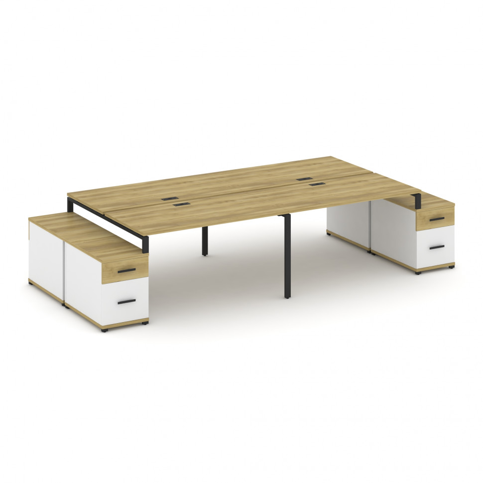 Concept Рабочая станция 4 места с 2 двухсторонними опорными тумбами CN.DRS-331 B Дуб Винченцо/Белый