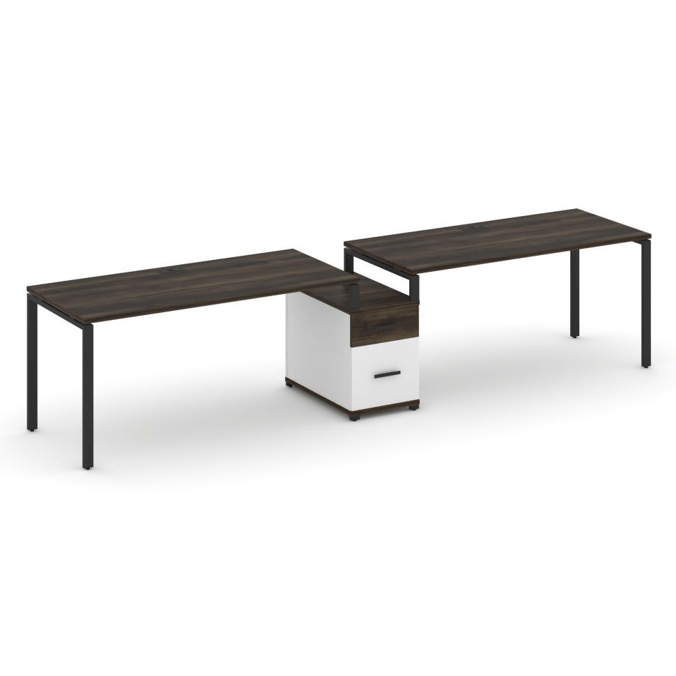 Concept Рабочая станция 2 места с 1 опорной тумбой CN.ORS-308 B Дуб Мали/Белый Бриллиант/Металл Черн