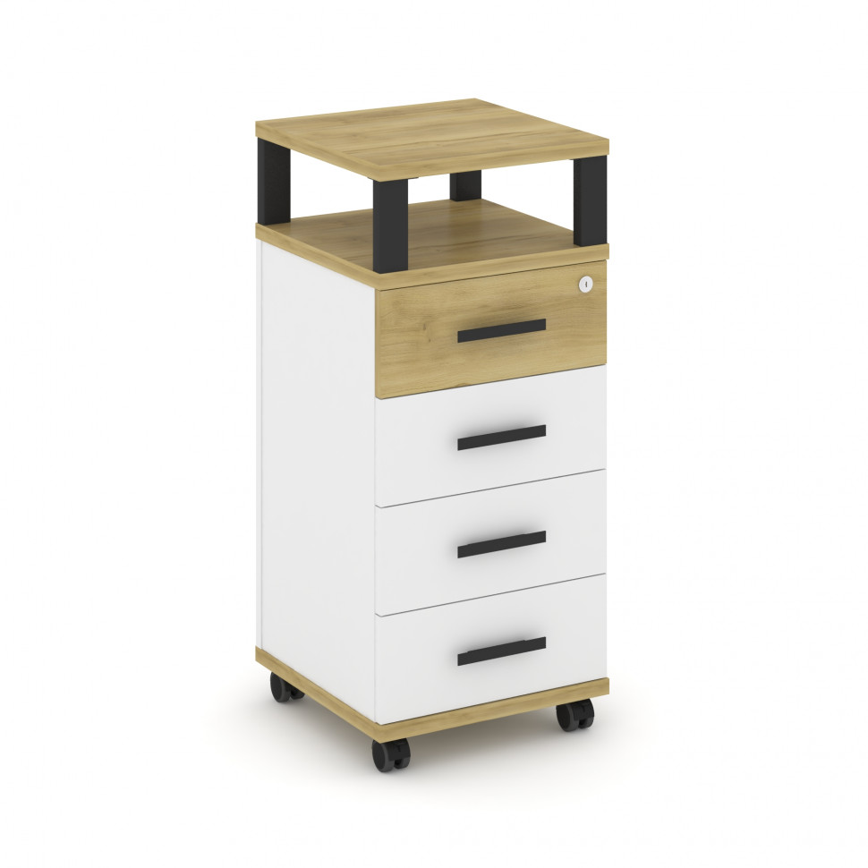 Concept Тумба мобильная 4 ящ. с надставкой CN.TUM-006 B Дуб Винченцо/Белый Бриллиант/Металл Черный 4