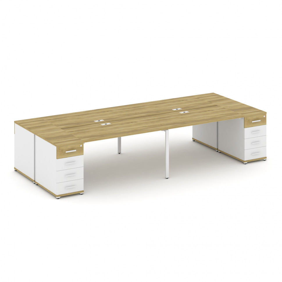 Concept Рабочая станция 4 места с 2 опорными тумбами CN.DRS-427 W Дуб Винченцо/Белый Бриллиант/Метал