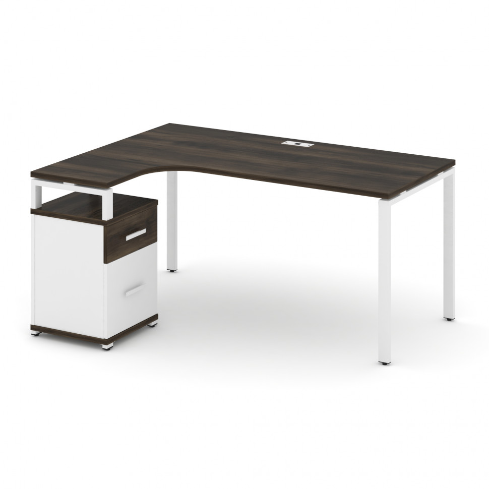 Concept Стол эргономичный с опорной тумбой CN.SA-308(L) W Дуб Мали/Белый Бриллиант/Металл Белый 1580 Concept Стол эргономичный с опорной тумбой CN.SA-308(L) W Дуб Мали/Белый Бриллиант/Металл Белый 1580