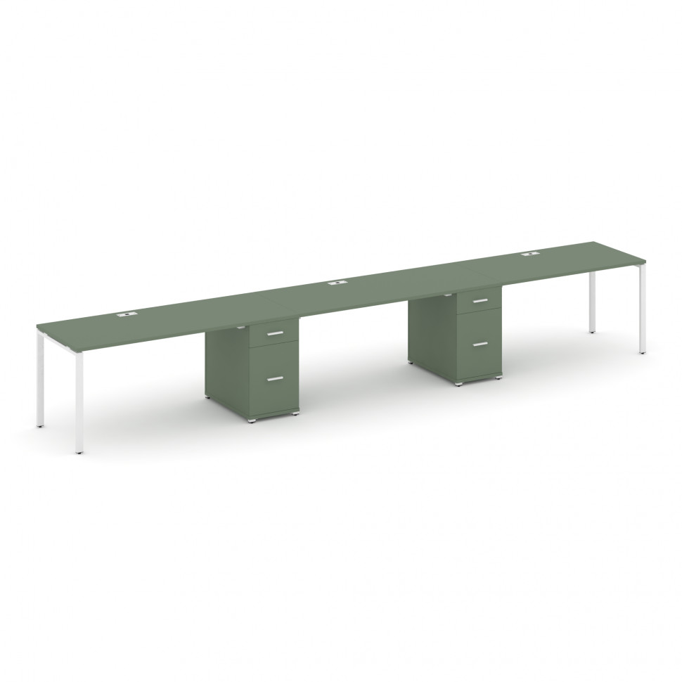 Concept Рабочая станция 3 места с 2 опорными тумбами CN.ORS-438 W Кобо/Металл Белый 4180*720*750