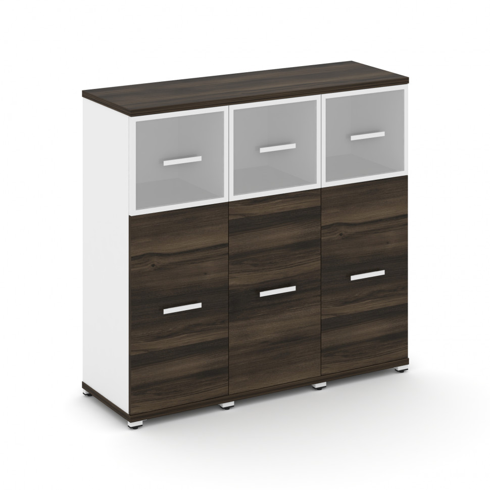 Concept Шкаф 3 узкие секции, 3 ниши CN.STU-334 RMW W Дуб Мали/Белый Бриллиант/Металл Белый/Сатин 125