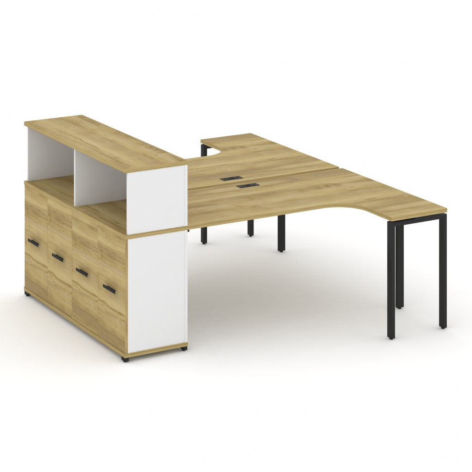 Concept Рабочая станция с опорным распаш. шкафом с надставкой низ. CN.DSA-214 B Дуб Винченцо/Белый Б
