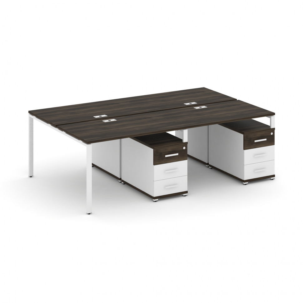 Concept Рабочая станция 4 места с 2 двухсторонними опорными тумбами CN.DRS-318 W Дуб Мали/Белый Брил