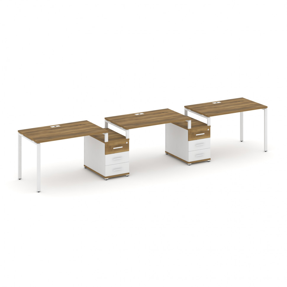Concept Рабочая станция 3 места с 2 опорными тумбами CN.ORS-326 W Сандал Янтарный/Белый Бриллиант/Ме