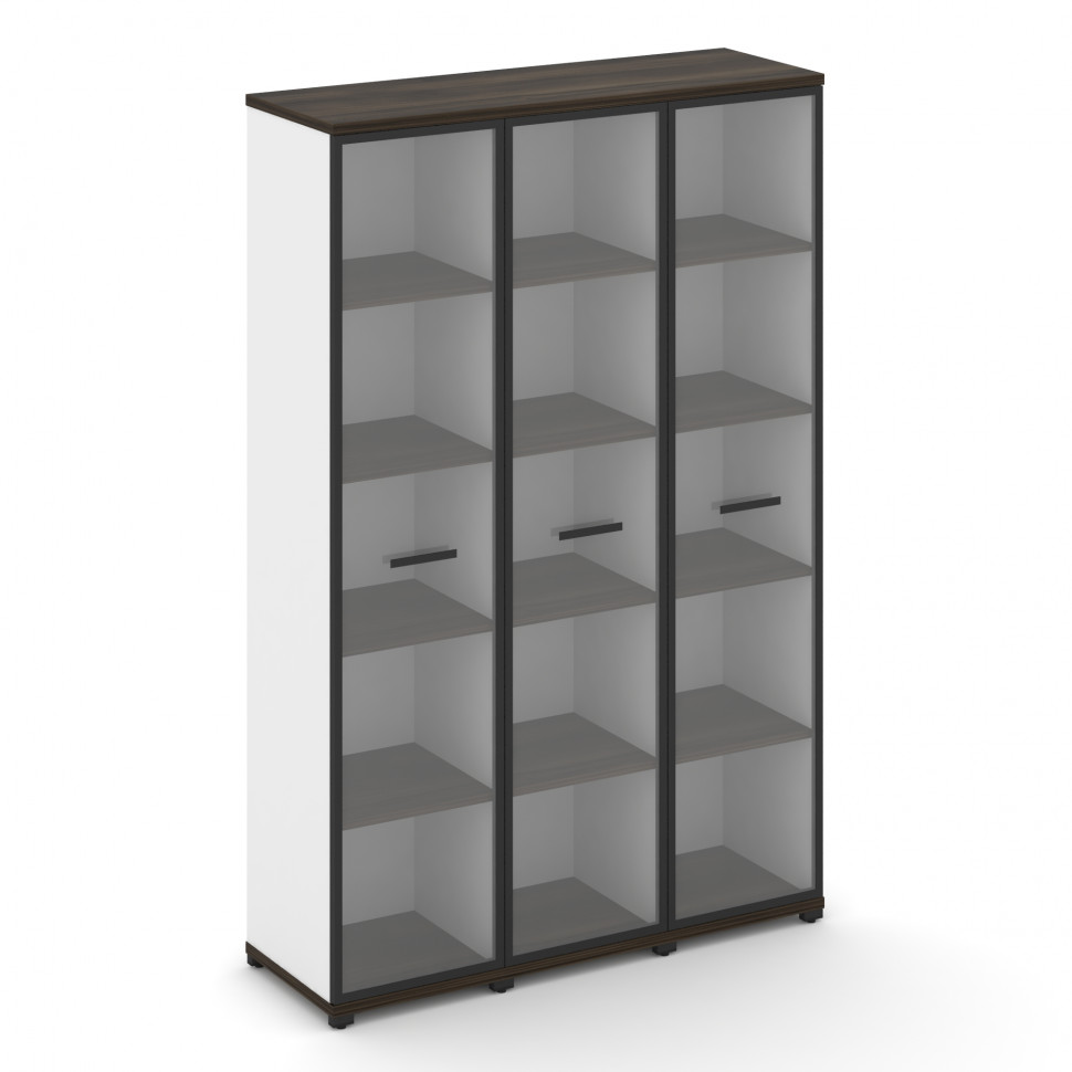 Concept Шкаф 3 узкие секции, 5 ниш CN.STU-538 RPB B Дуб Мали/Белый Бриллиант/Металл Черный/Прозрачны