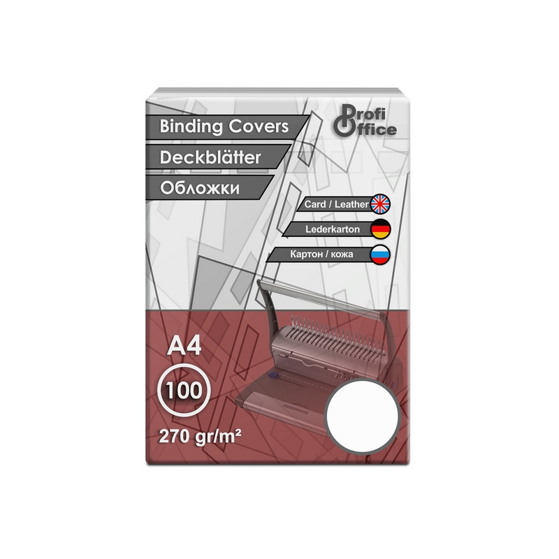 Обложки для переплета картонные ProfiOffice белые кожаА4,270г/м2,100шт/уп. Обложки для переплета картонные ProfiOffice белые кожаА4,270г/м2,100шт/уп.