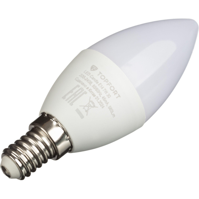 Лампа светодиодная Topfort E14 7W 3000K свеча