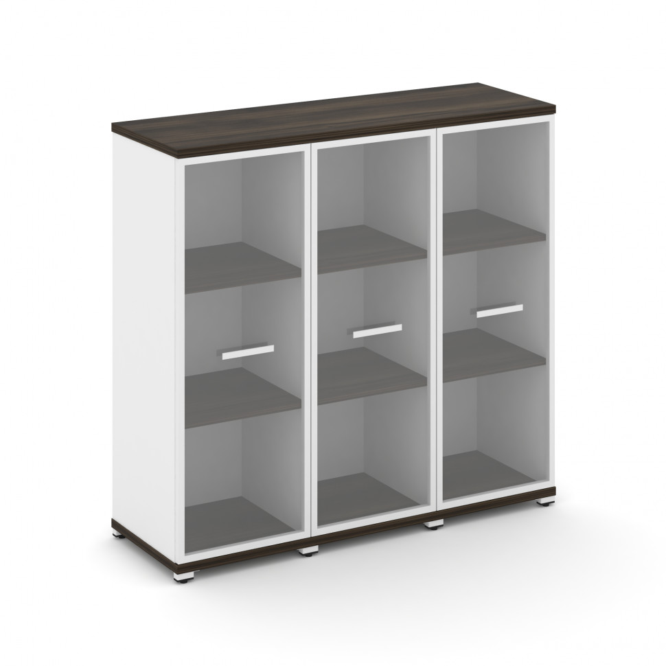 Concept Шкаф 3 узкие секции, 3 ниши CN.STU-336 RPW W Дуб Мали/Белый Бриллиант/Металл Белый/Прозрачны