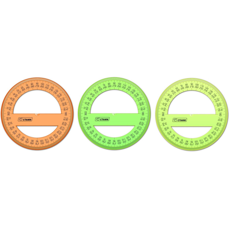 Транспортир 10 см 360  градусов, NEON Cristal, цвет ассорти ТР41