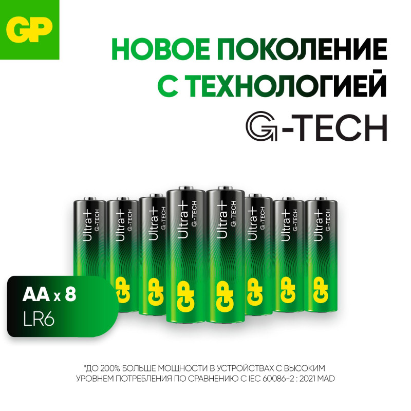 Батарейка GP Ultra+ Alkaline LR6 (АА) 8шт/уп (GP15AUPA21-2CRB8)