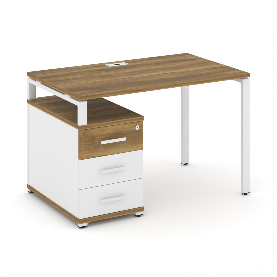 Concept Стол письменный с 1 опорной тумбой CN.SP-302 W Сандал Янтарный/Белый Бриллиант/Металл Белый