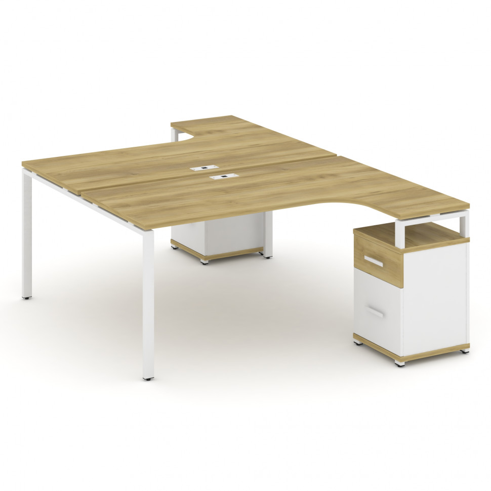 Concept Рабочая станция с 2 опорными тумбами CN.DSA-308 W Дуб Винченцо/Белый Бриллиант/Металл Белый