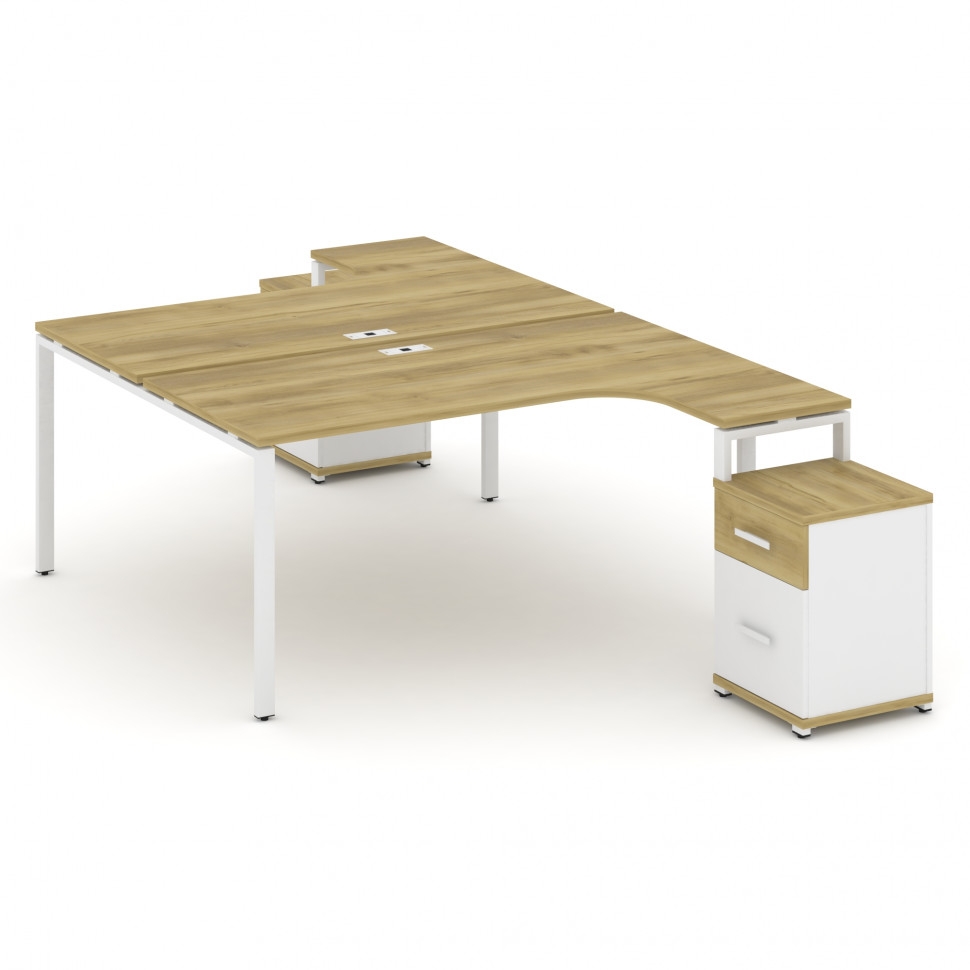 Concept Рабочая станция с 2 опорными тумбами CN.DSA-308 W Дуб Винченцо/Белый Бриллиант/Металл Белый