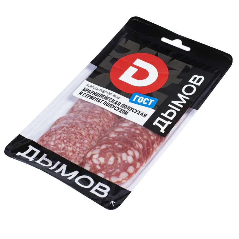 Колбаса Дымов ассорти Брауншвейгская+Сервелат с/к нарезка,90гр