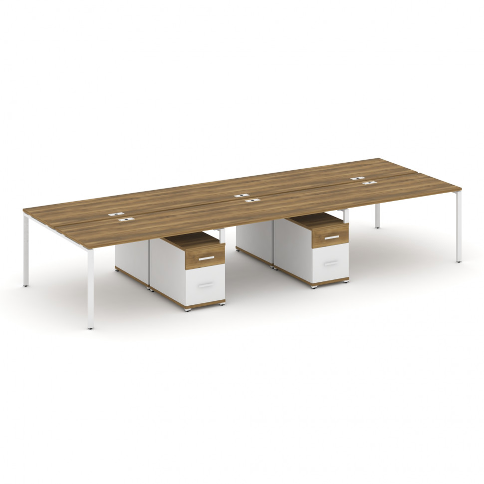 Concept Рабочая станция 6 мест с 2 двухсторонними опорными тумбами CN.DRS-347 W Сандал Янтарный/Белы Concept Рабочая станция 6 мест с 2 двухсторонними опорными тумбами CN.DRS-347 W Сандал Янтарный/Белы