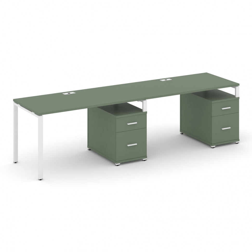 Concept Рабочая станция 2 места с 2 опорными тумбами CN.ORS-314 W Кобо/Металл Белый 2360*720*750