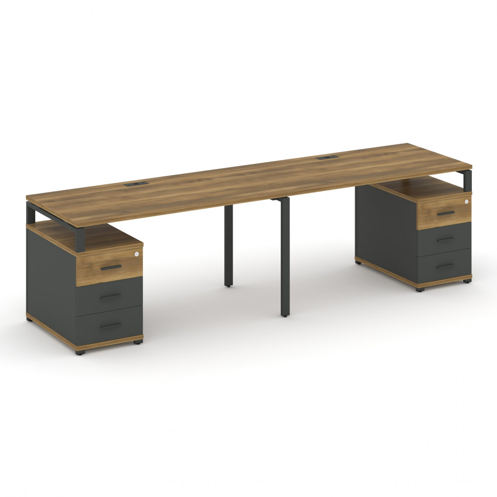 Concept Рабочая станция 2 места с 2 опорными тумбами CN.ORS-320 A Сандал Янтарный/Антрацит/Металл Ан