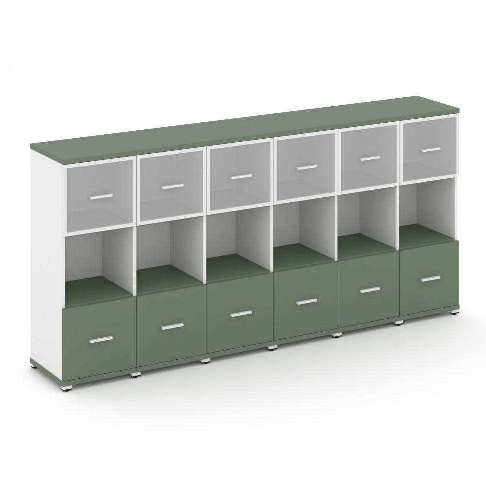 Concept Шкаф 6 узких секций, 3 ниши CN.STU-365 RMW W Кобо/Белый Бриллиант/Металл Белый/Сатин 2500*42