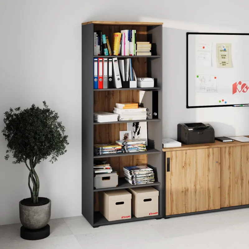 Стеллаж для документов высокий К-Loft 241H003 выс.2106 дуб натур./графит