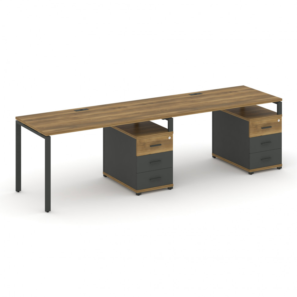 Concept Рабочая станция 2 места с 2 опорными тумбами CN.ORS-311 A Сандал Янтарный/Антрацит/Металл Ан