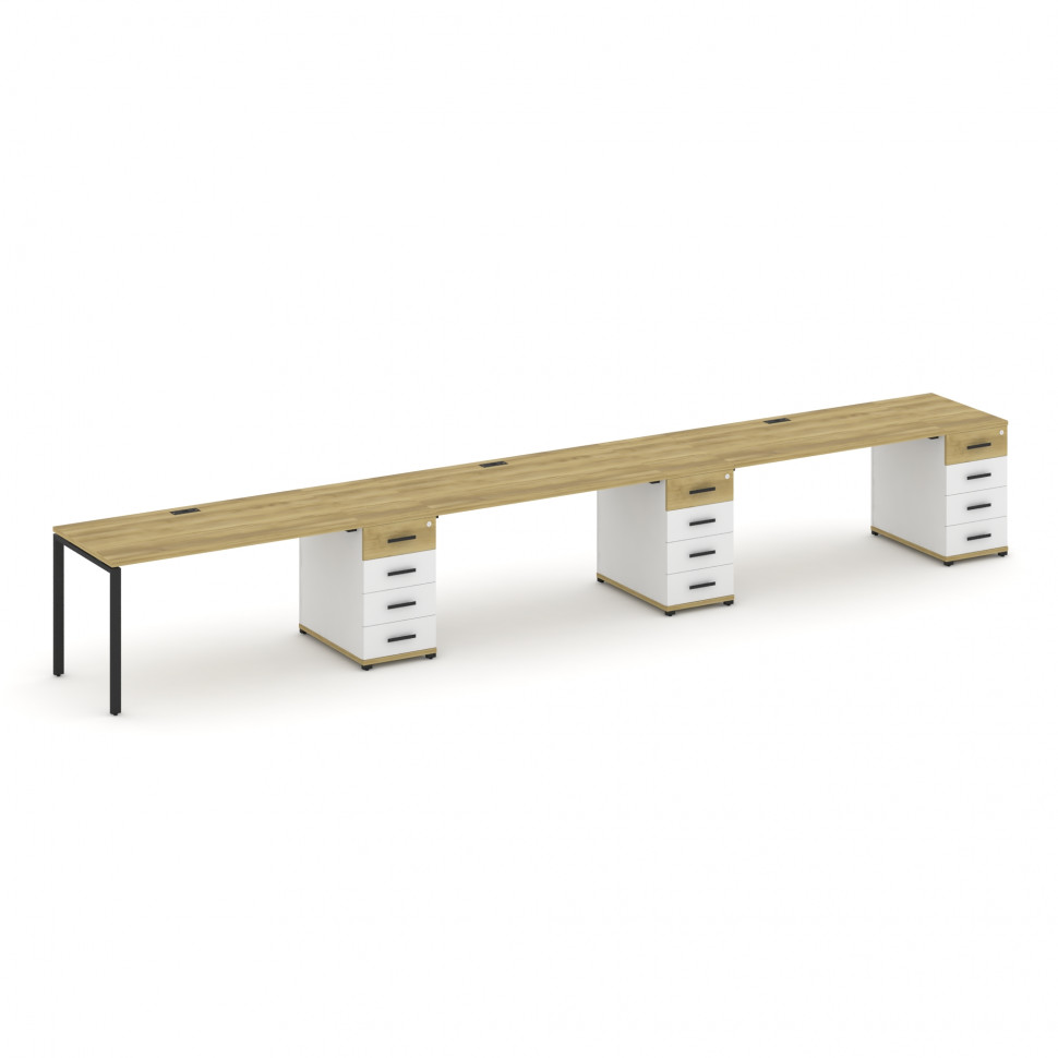 Concept Рабочая станция 3 места с 3 опорными тумбами CN.ORS-443 B Дуб Винченцо/Белый Бриллиант/Метал
