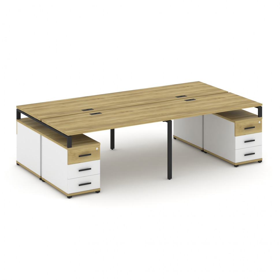 Concept Рабочая станция 4 места с 2 двухсторонними опорными тумбами CN.DRS-327 B Дуб Винченцо/Белый