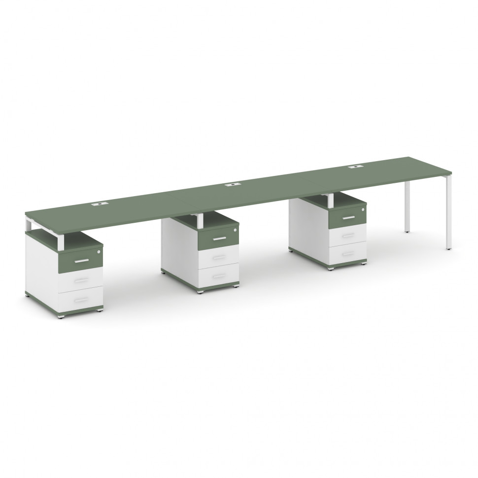 Concept Рабочая станция 3 места с 3 опорными тумбами CN.ORS-343 W Кобо/Белый Бриллиант/Металл Белый