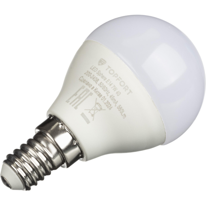 Лампа светодиодная Topfort E14 7W 4000K шар