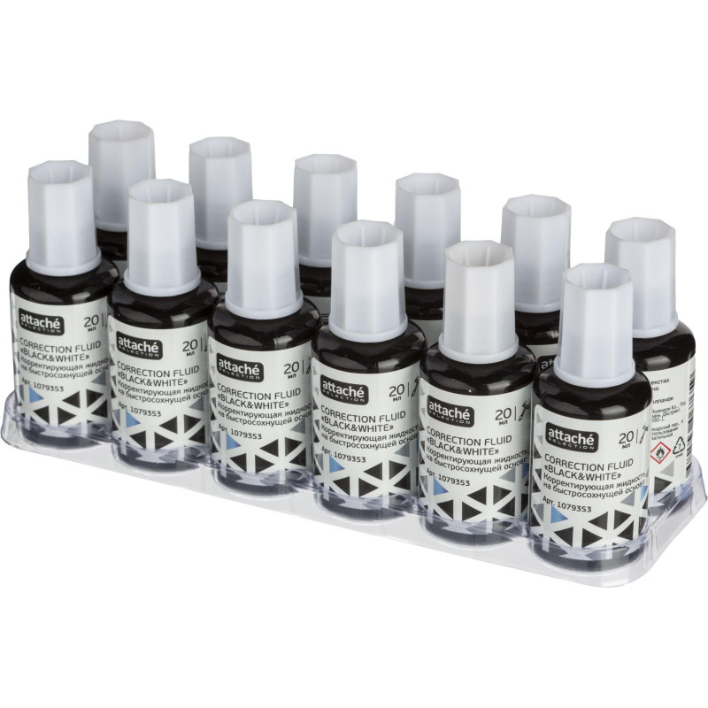 Корректирующая жидкость 20мл Attache Selection Black &amp; White быстркисточка