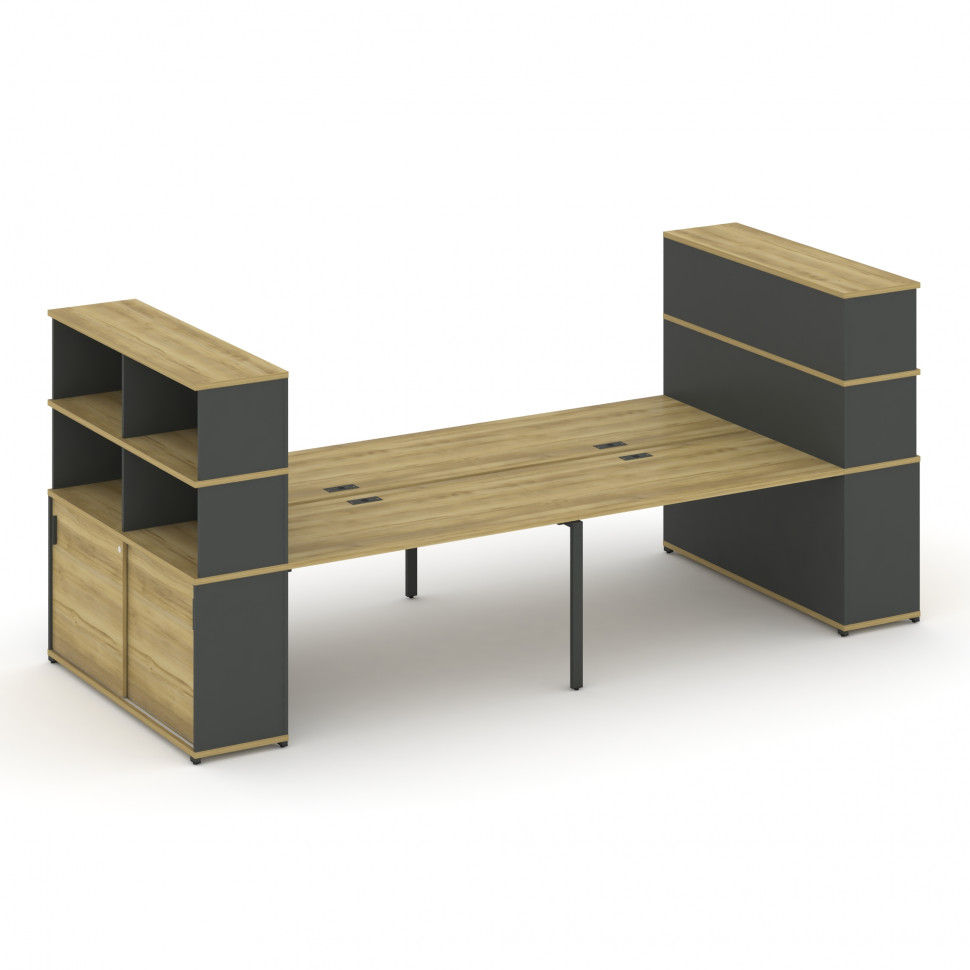 Concept Рабочая станция с опорными шкафами-купе с надставкой выс. CN.DRS-286 A Дуб Винченцо/Антрацит